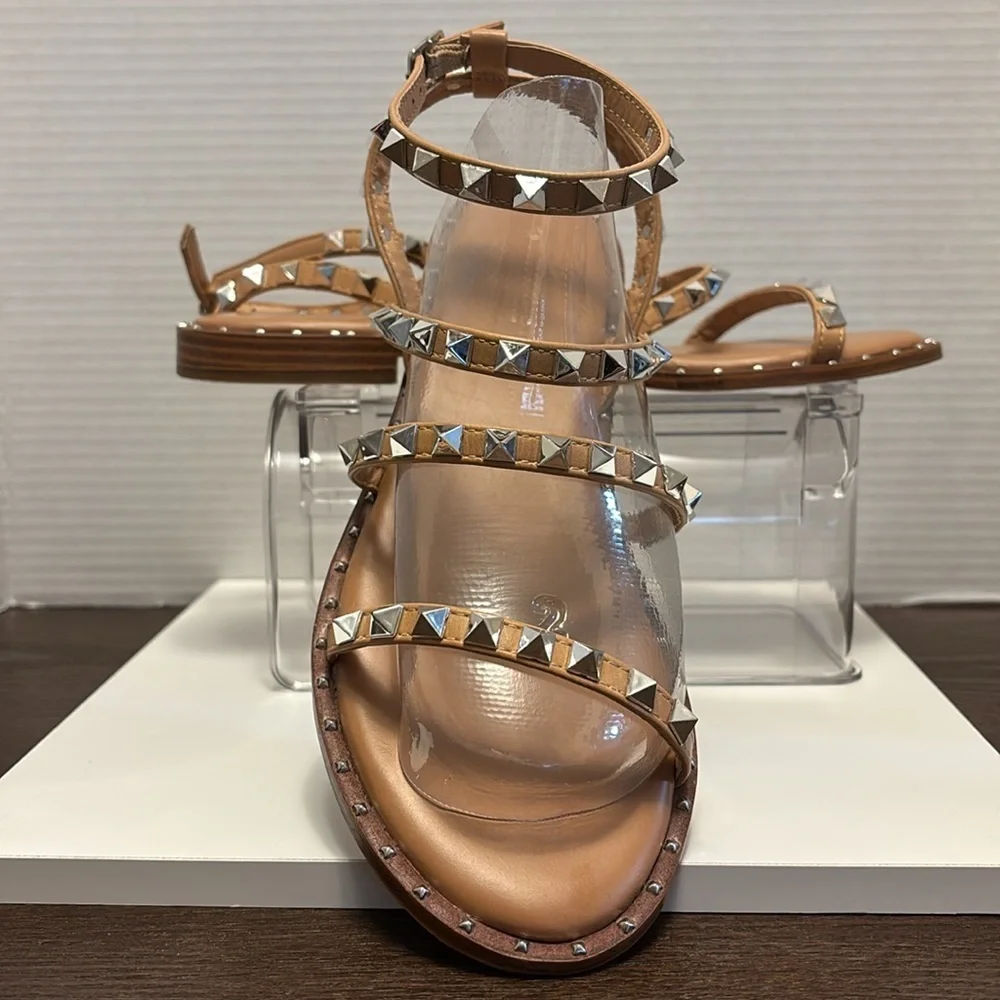 CushionaireTan Gladiator Sandals with Silver Studs